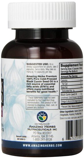 (image for) Amazing Herbs Cold-Pressed Black Seed Oil 500 mg 90 Softgels