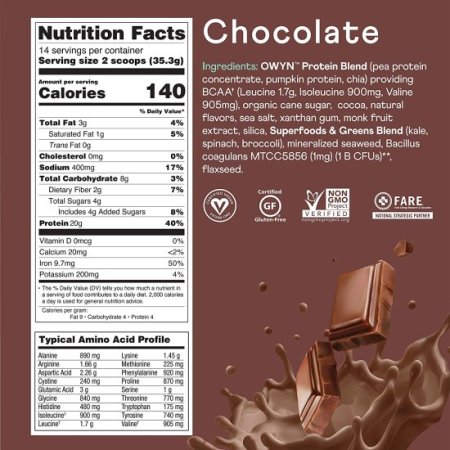 (image for) OWYN 100% Plant Protein Powder Chocolate 1.1 lb