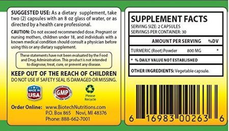 (image for) Biotech Nutritions All Natural Turmeric 60 Capsules