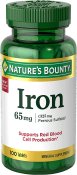 Nature's Bounty Iron 65 mg (325 mg Ferrous Sulfate) Tablets 100 Count