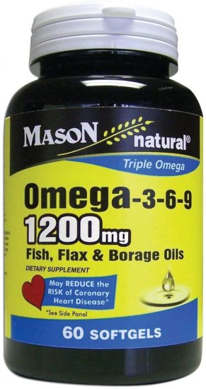 (image for) Mason Naturals Omega 369 1200mg Fish Flax Borage Oil 60ct