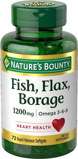 (image for) Nature\'s Bounty Fish, Flax, Borage 1200mg Omega 3-6-9 Softgels 72ct