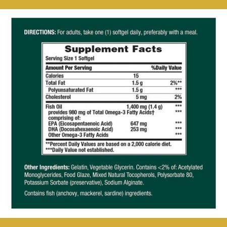 (image for) Nature's Bounty Fish Oil 1400 mg Triple Strength One-Per-Day Odor-less Softgels 39ct