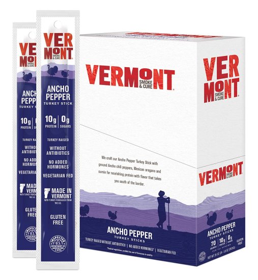 (image for) Vermont Smoke and Cure Meat Sticks Turkey Sticks Ancho Pepper 24 Count