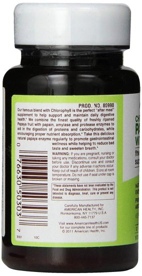 (image for) American Health Papaya Enzyme with Chlorophyll 100 Tablets