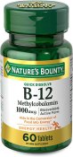 Nature's Bounty Vitamin B-12 Methylcobalamin 1,000 mcg Quick Dissolve Tablets 60 Count