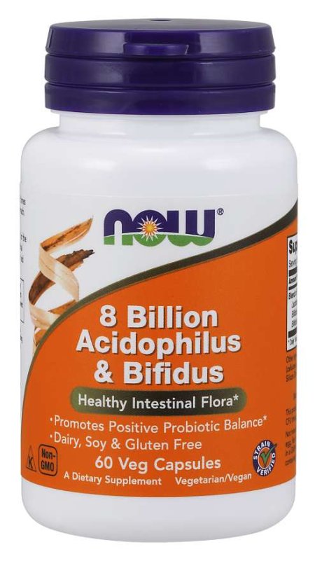 (image for) NOW Foods Acidophilus & Bifidus 8 Billion 60 Capsules