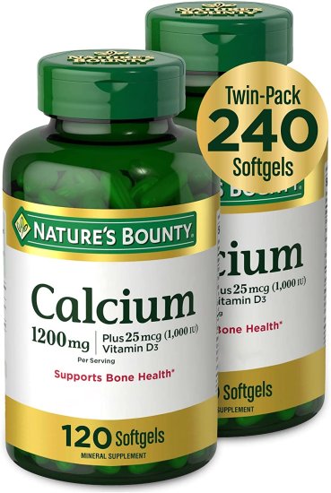 (image for) Nature\'s Bounty Calcium 1200 mg + D Twin Pack, 240 Softgels 120 + 120 Count