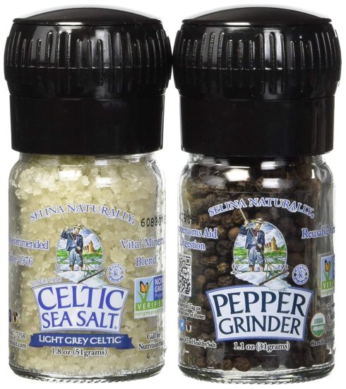 (image for) Celtic Sea Salt Organic Salt & Pepper mini Grinders 2.9 oz