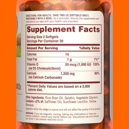 (image for) Sundown Naturals Calcium 1200 plus D Liquid Filled Softgels 60 Count