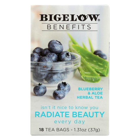 (image for) Bigelow Benefits Radiate Beauty Blueberry and Aloe Herbal Tea 18 Tea Bags