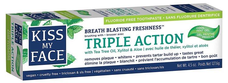 (image for) Kiss My Face Triple Action Toothpaste with Tea Tree Oil Iceland Moss & Xylitol Fluoride Free Fresh Mint 4.1 oz (116.2 g)