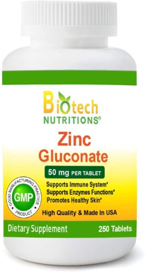 (image for) Biotech Nutritions Zinc Gluconate 50 mg 250 Tablets