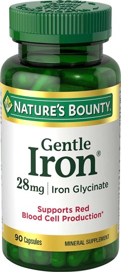 (image for) Nature\'s Bounty Gentle Iron 28 mg Iron Glycinate Capsules 90 Count