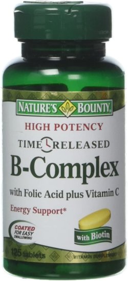 (image for) Nature\'s Bounty Vitamin B Complex with Folic Acid plus Vit C T/R Tablets 125ct