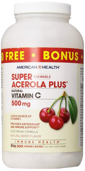 (image for) American Health Super Acerola Plus Chewable Wafers 500 mg 300 ct