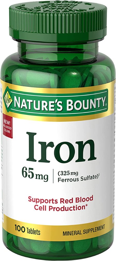 (image for) Nature's Bounty Iron 65 mg (325 mg Ferrous Sulfate) Tablets 100 Count