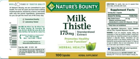 (image for) Nature's Bounty Milk Thistle Natural Capsules 100 Count