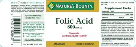 (image for) Nature's Bounty Folic Acid 800 mcg Tablets 250 Count