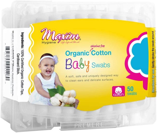 (image for) Maxim Hygiene Organic Baby Cotton Swabs 50 Pack