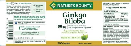 (image for) Nature's Bounty Ginkgo Biloba 60 mg 200 Count