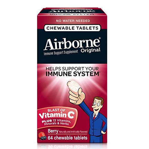 (image for) Airborne Immune Support Supplement Chewable Tablets Berry 64 Tab