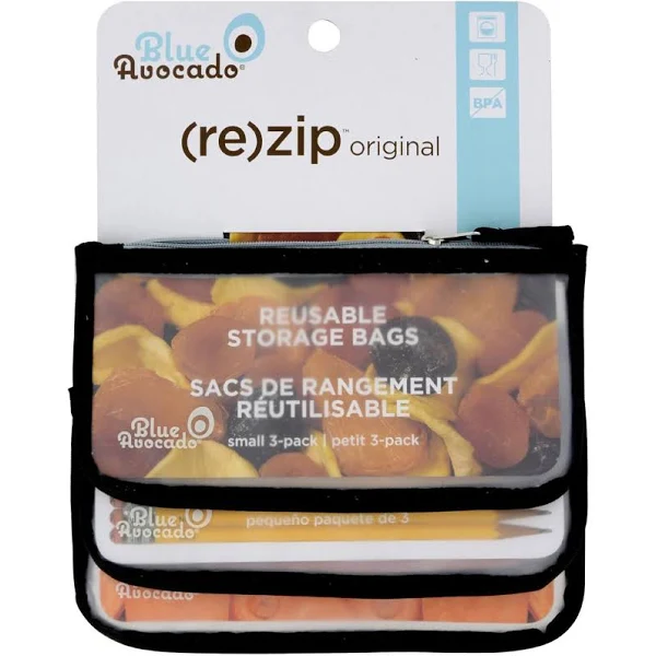 Blue Avocado Black (Re)Zip Snack bag 3pc