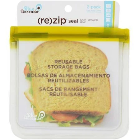 (image for) Blue Avocado - Lunch Bag - Re-Zip Seal - Green - 2 Pack